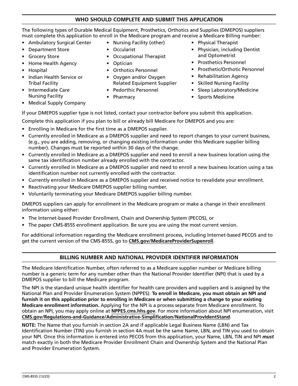 Form CMS-855S Medicare Enrollment Application - Durable Medical Equipment, Prosthetics, Orthotics, and Supplies (Dmepos) Suppliers, Page 3