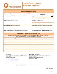 Used Oil Collection Center Registration Application - Utah