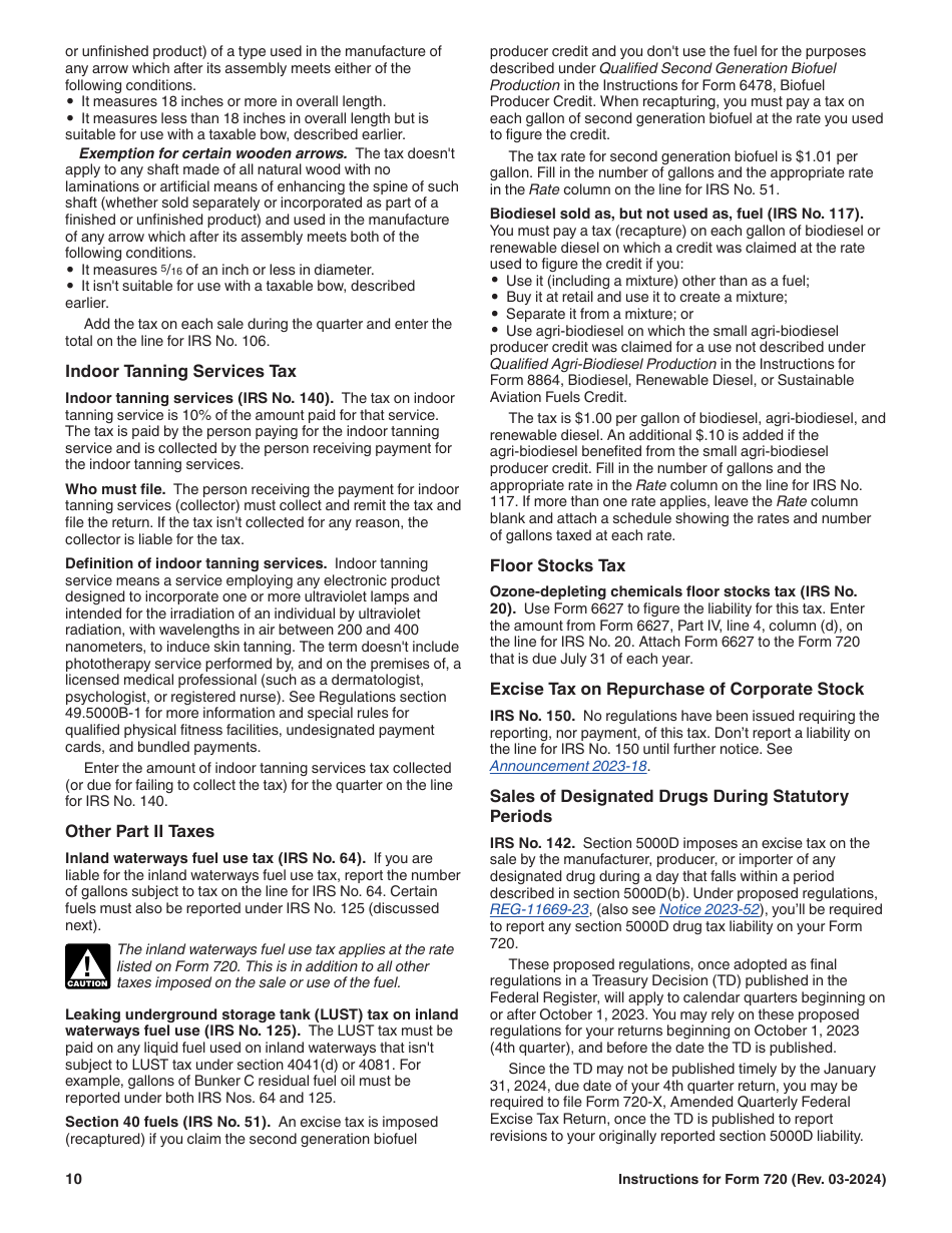 Instructions for IRS Form 720 Quarterly Federal Excise Tax Return, Page 10