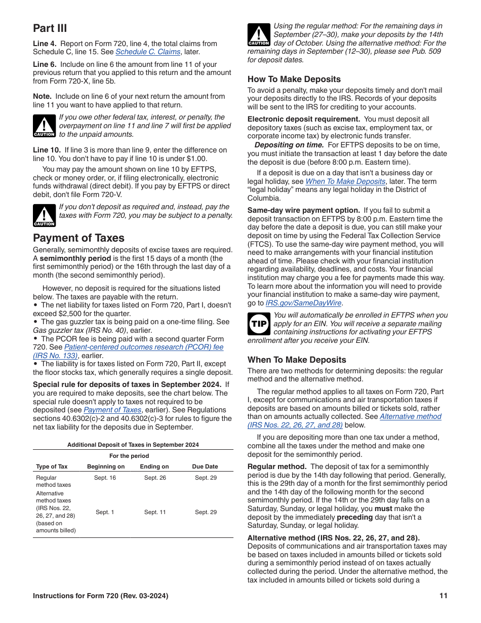 Instructions for IRS Form 720 Quarterly Federal Excise Tax Return, Page 11