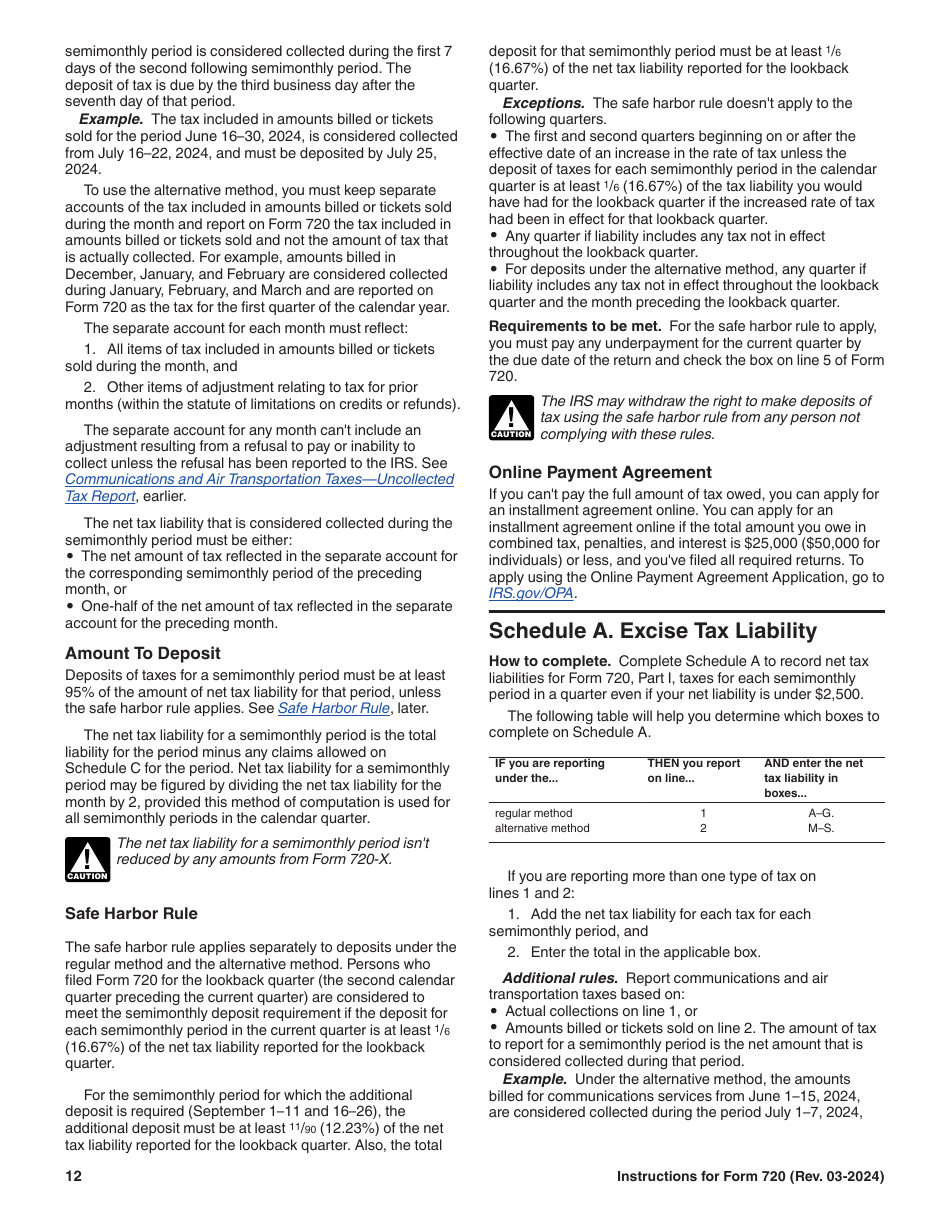 Instructions for IRS Form 720 Quarterly Federal Excise Tax Return, Page 12