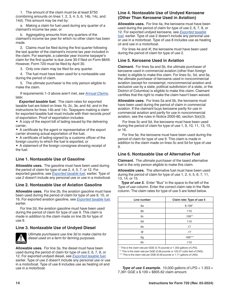 Instructions for IRS Form 720 Quarterly Federal Excise Tax Return, Page 14