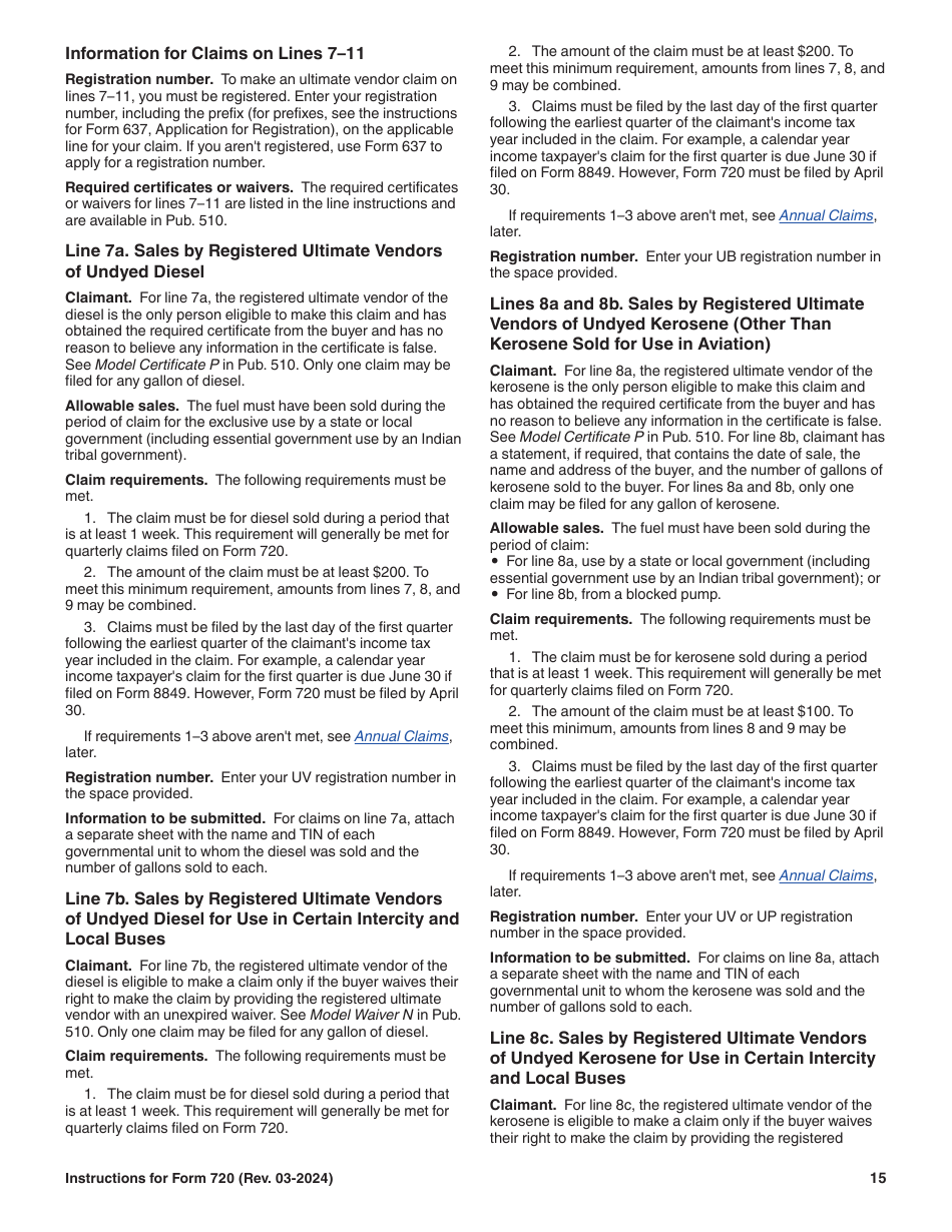 Instructions for IRS Form 720 Quarterly Federal Excise Tax Return, Page 15