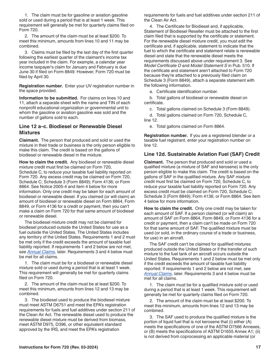 Instructions for IRS Form 720 Quarterly Federal Excise Tax Return, Page 17