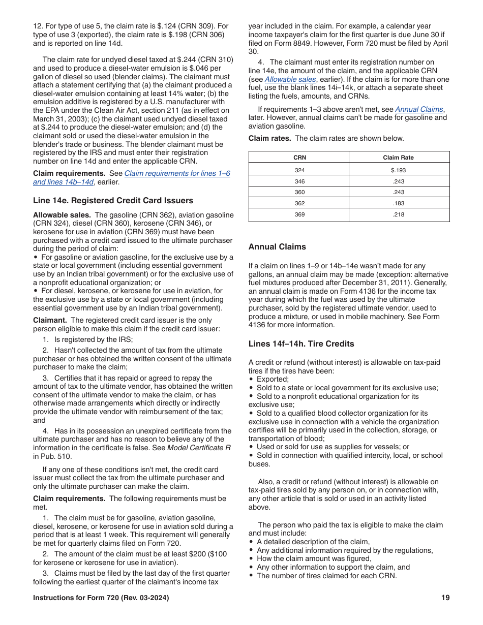 Instructions for IRS Form 720 Quarterly Federal Excise Tax Return, Page 19