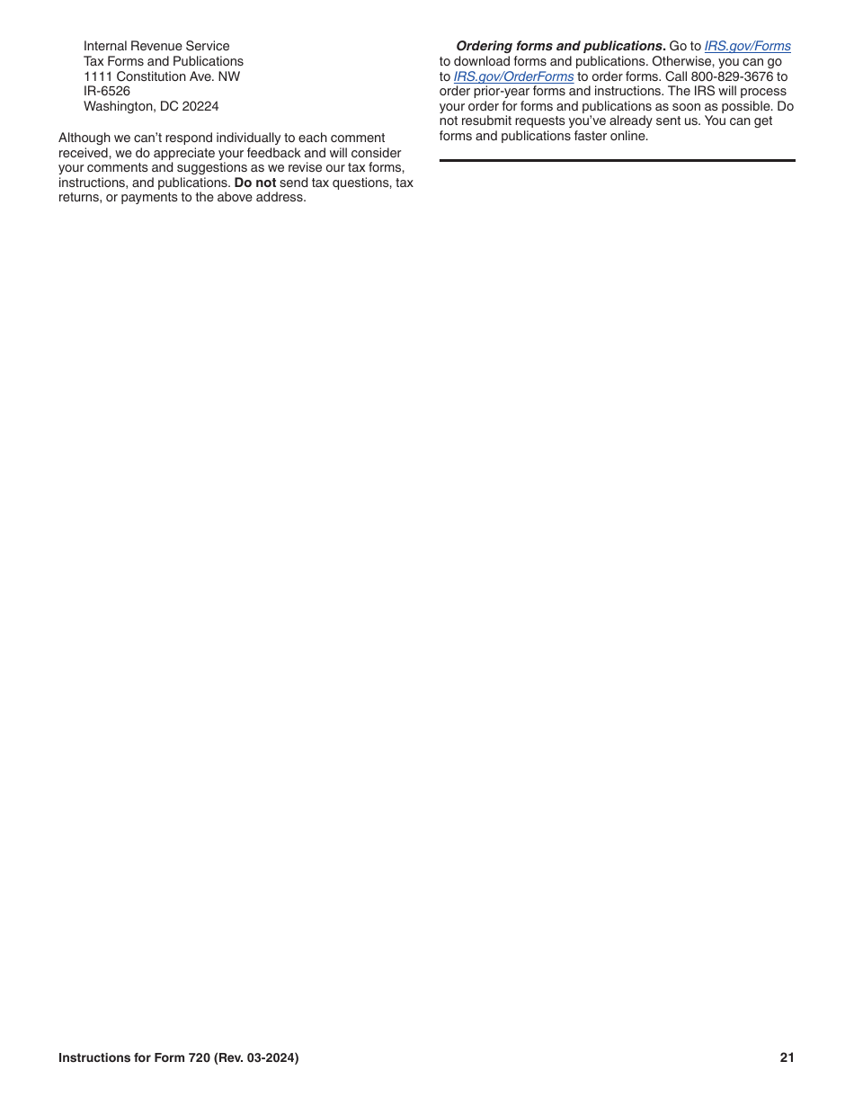 Instructions for IRS Form 720 Quarterly Federal Excise Tax Return, Page 21