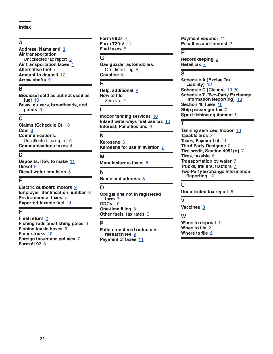 Instructions for IRS Form 720 Quarterly Federal Excise Tax Return, Page 22