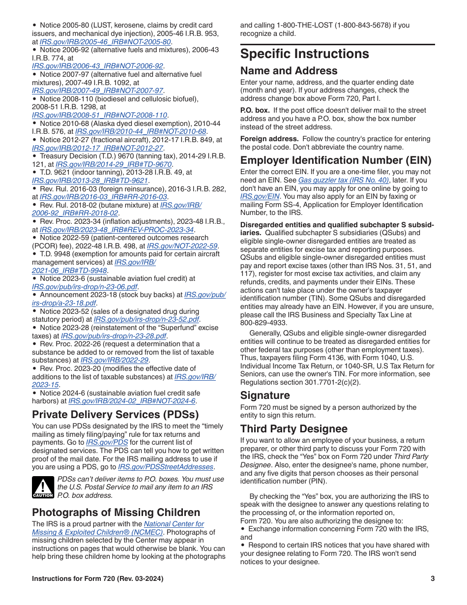 Instructions for IRS Form 720 Quarterly Federal Excise Tax Return, Page 3