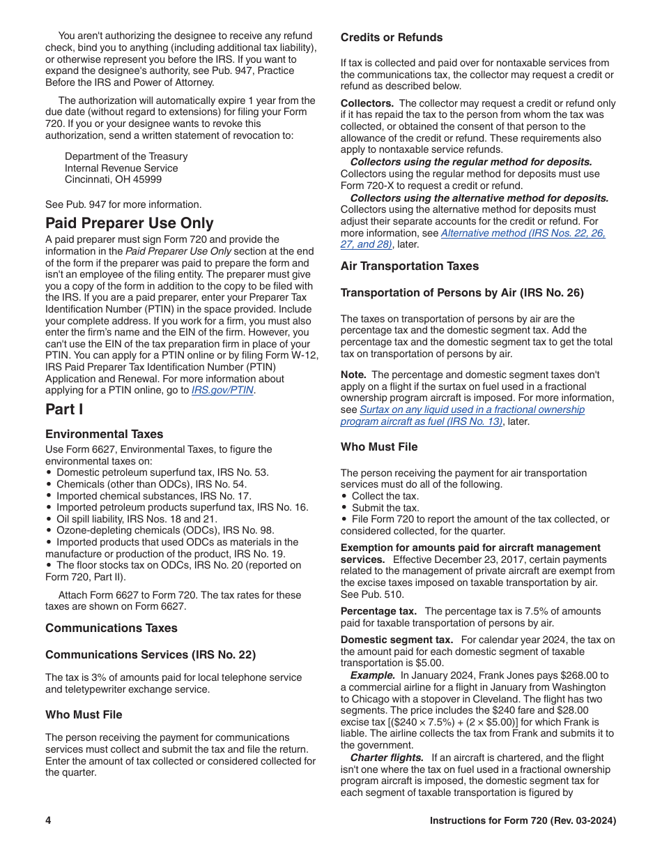 Instructions for IRS Form 720 Quarterly Federal Excise Tax Return, Page 4