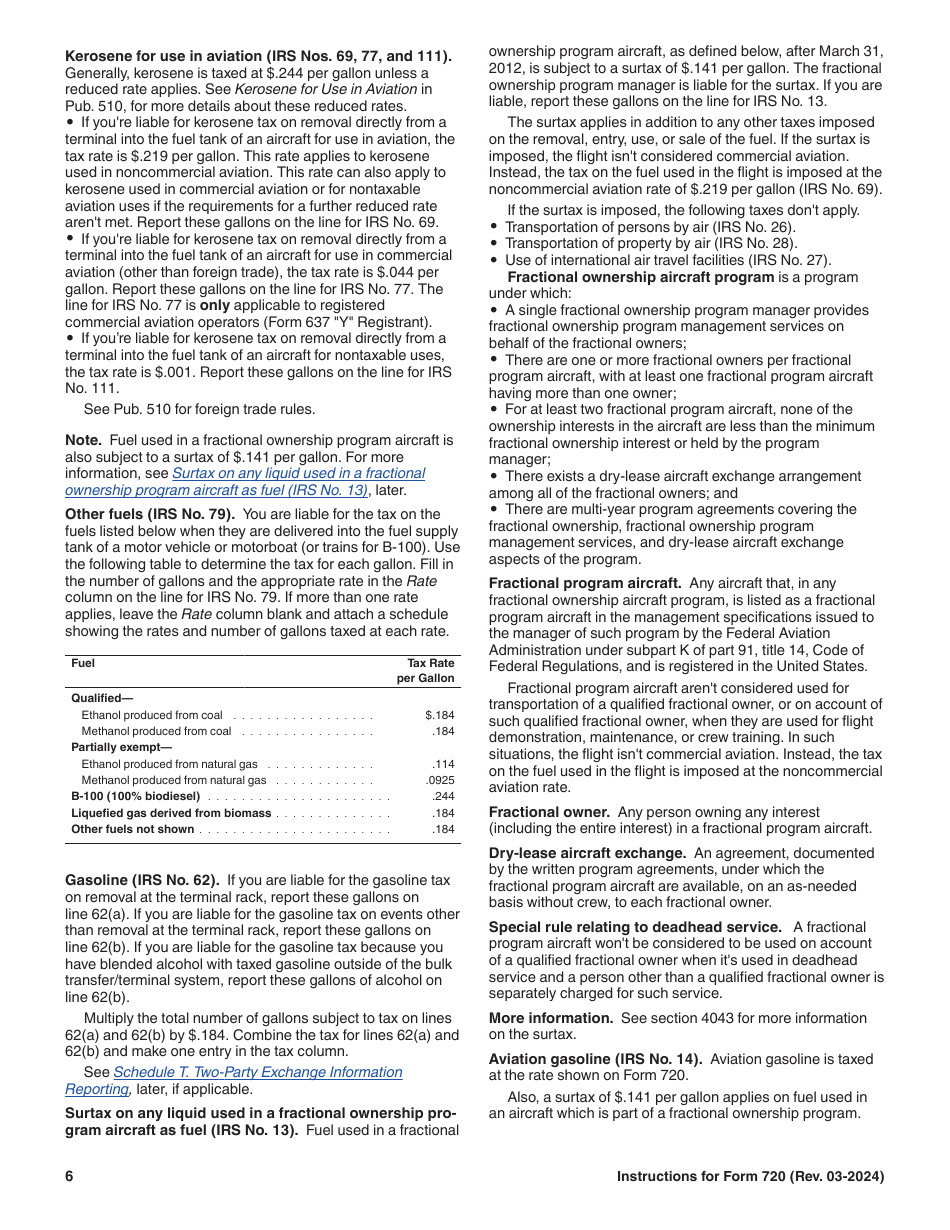 Instructions for IRS Form 720 Quarterly Federal Excise Tax Return, Page 6