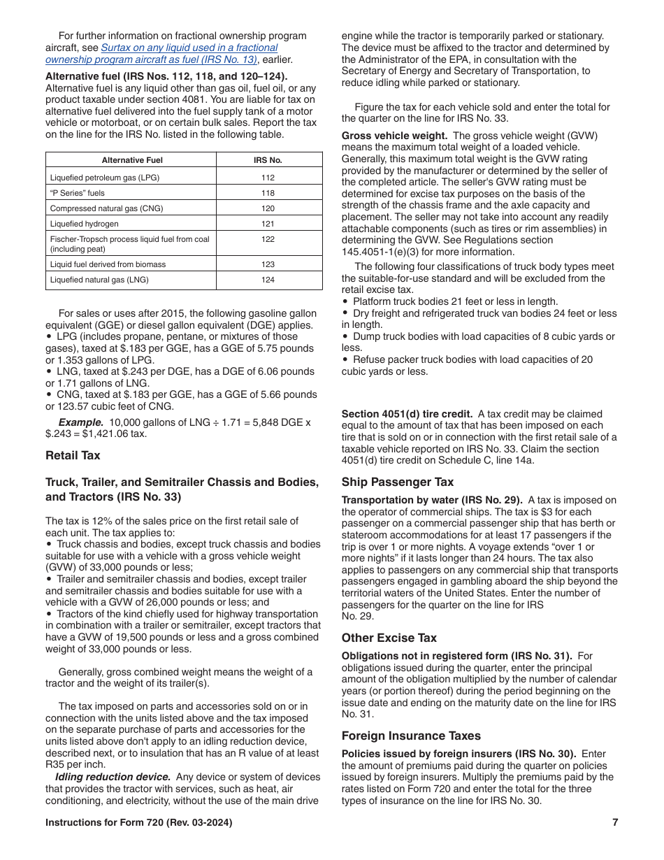 Instructions for IRS Form 720 Quarterly Federal Excise Tax Return, Page 7