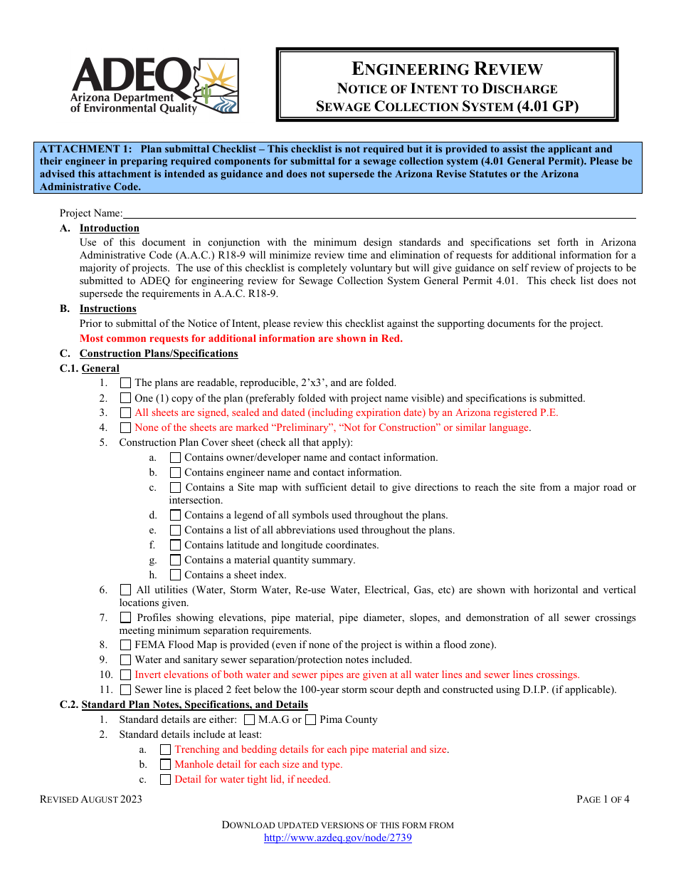 Engineering Review Notice of Intent to Discharge Sewage Collection System (4.01 Gp) - Arizona, Page 10
