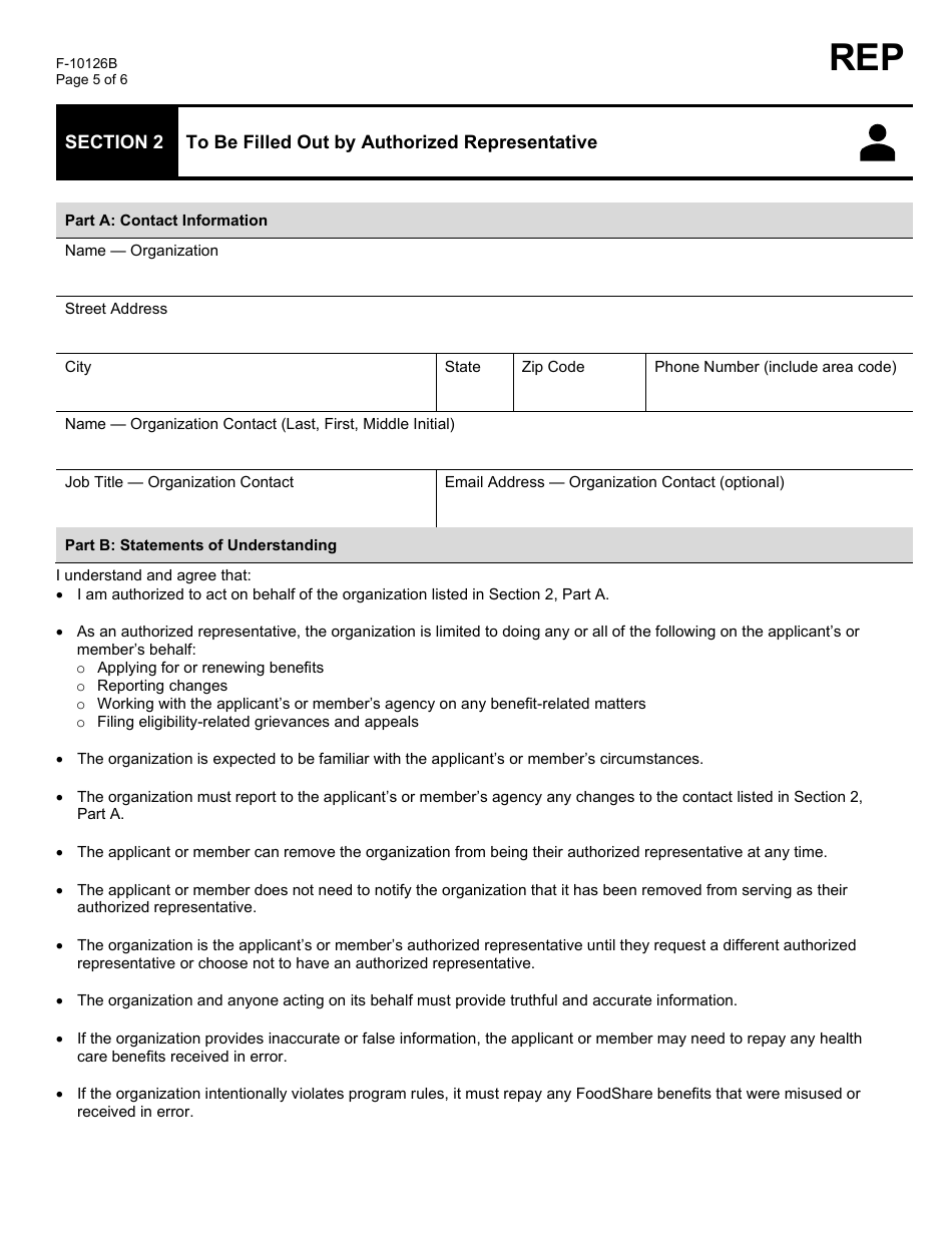 Form F-10126B Appoint, Change, or Remove an Authorized Representative: Organization - Wisconsin, Page 5