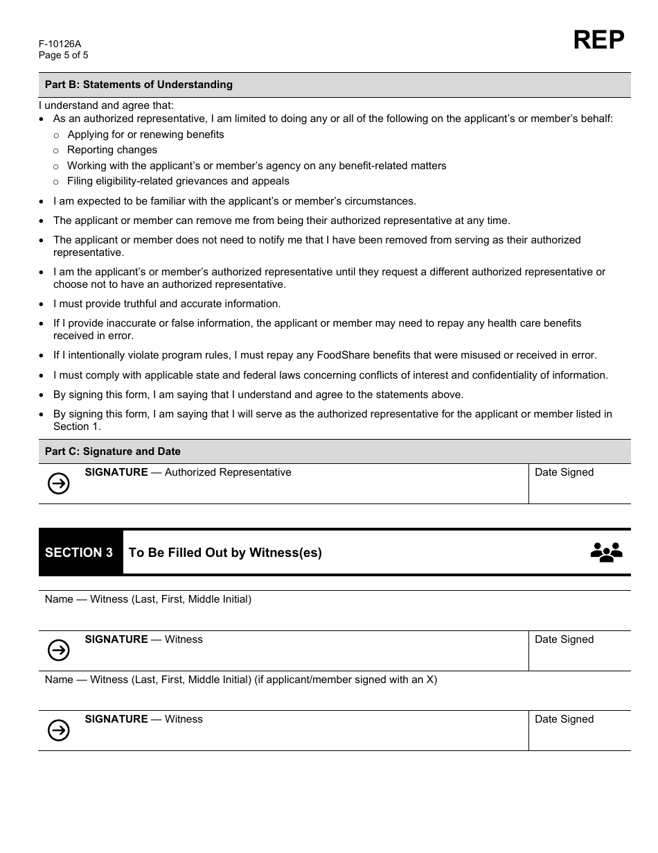 Form F-10126A Appoint, Change, or Remove an Authorized Representative: Person - Wisconsin, Page 5