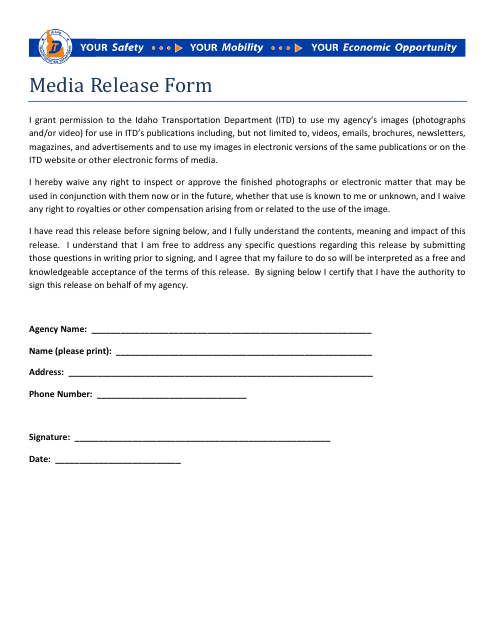 Media Release Form - Idaho Download Pdf