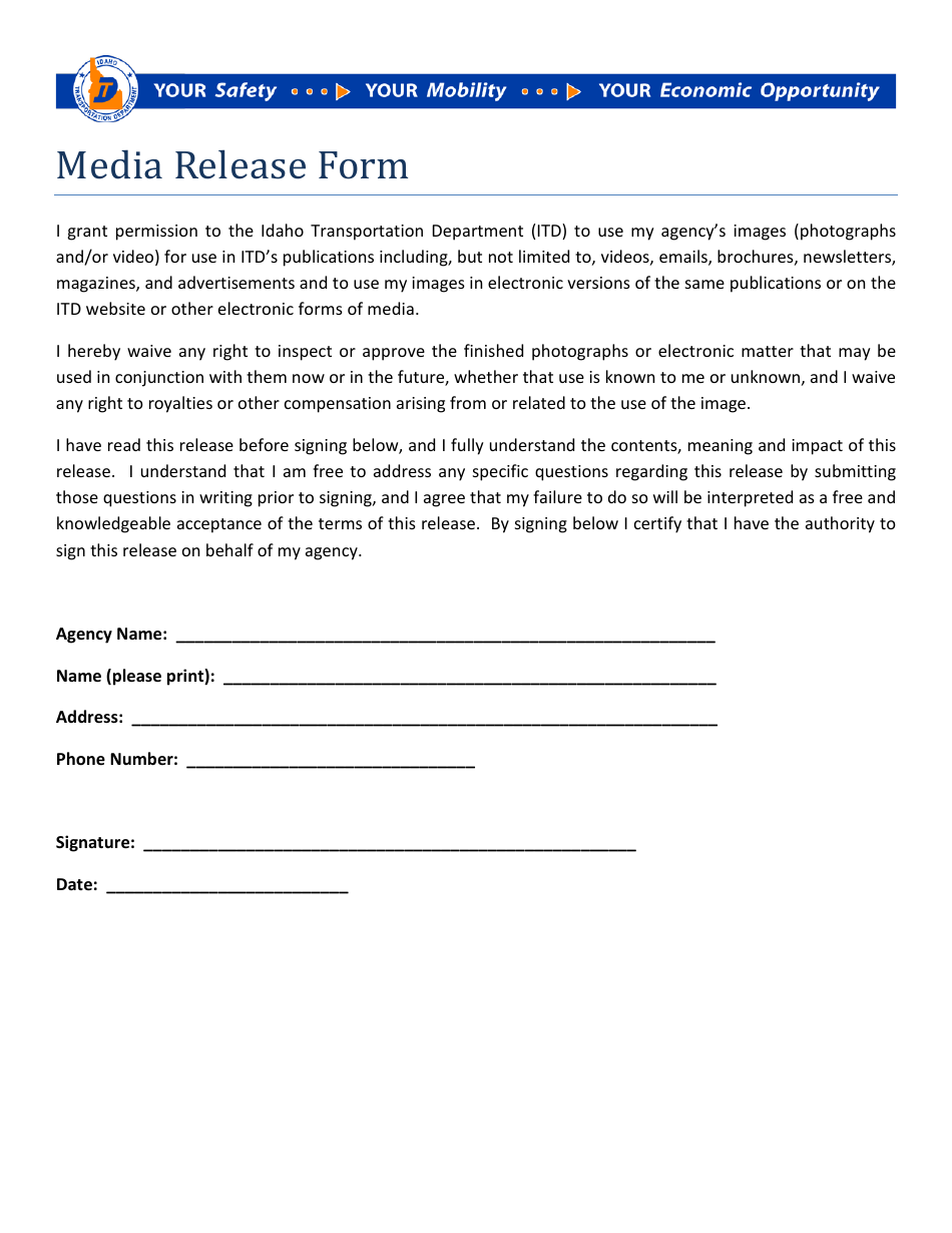 Media Release Form - Idaho, Page 1