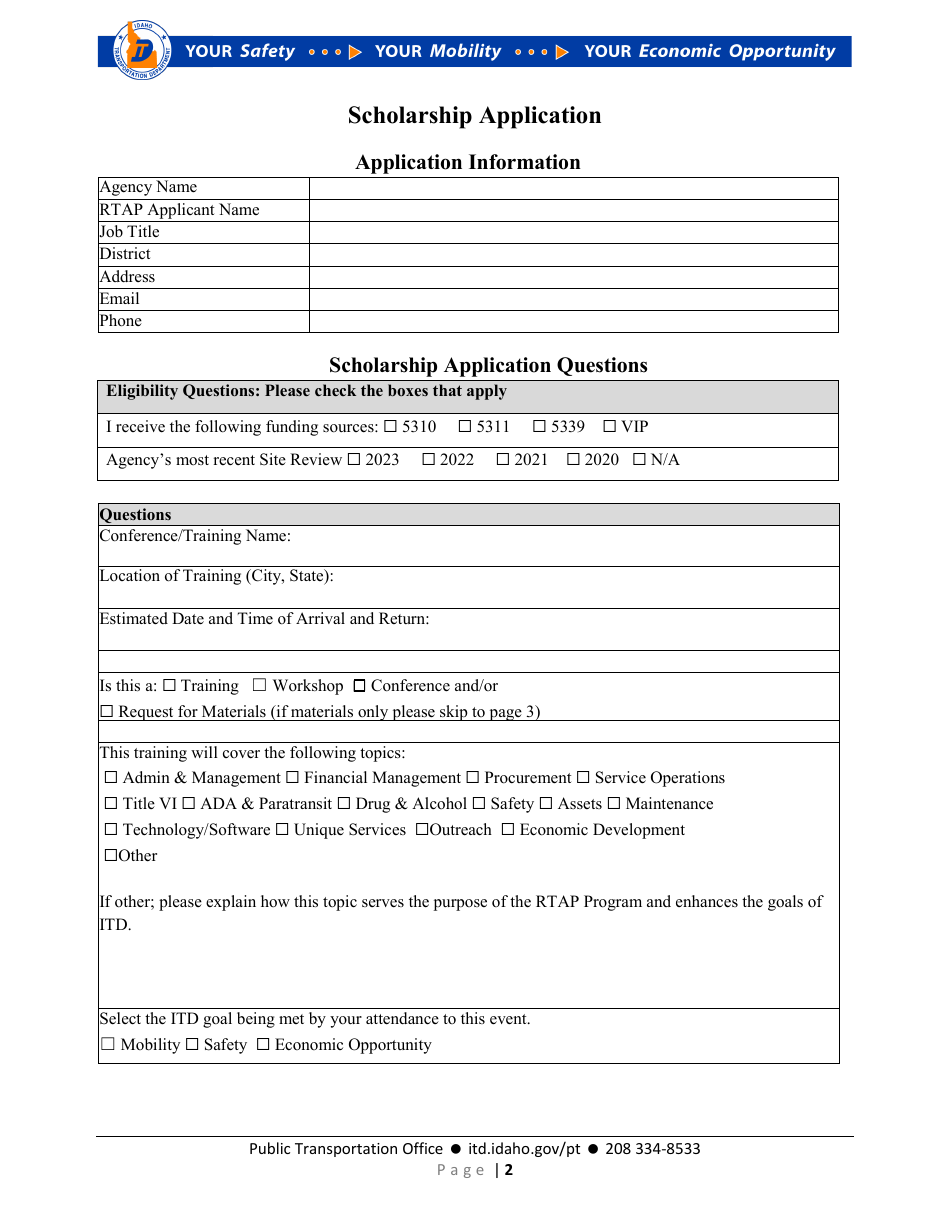 Scholarship Application - Idaho Rural Transit Assistance Program (Rtap) - Idaho, Page 2
