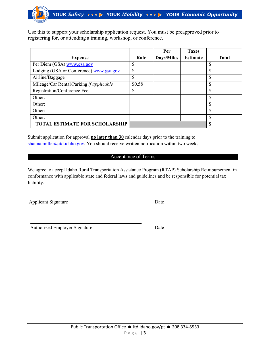Scholarship Application - Idaho Rural Transit Assistance Program (Rtap) - Idaho, Page 3