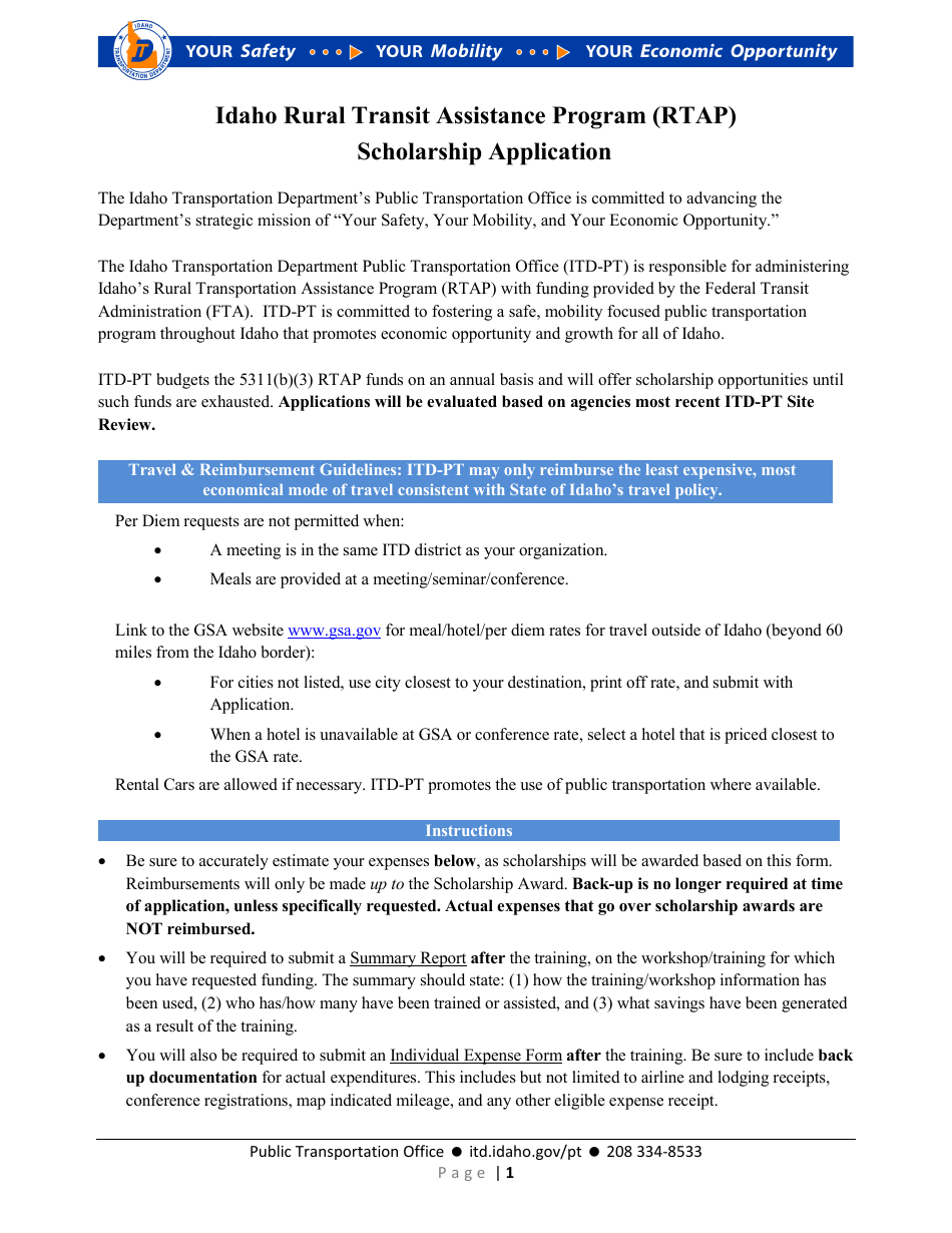 Idaho Scholarship Application - Idaho Rural Transit Assistance Program ...