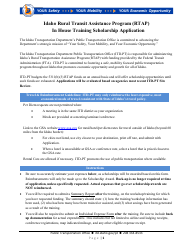 In House Training Scholarship Application - Idaho Rural Transit Assistance Program (Rtap) - Idaho