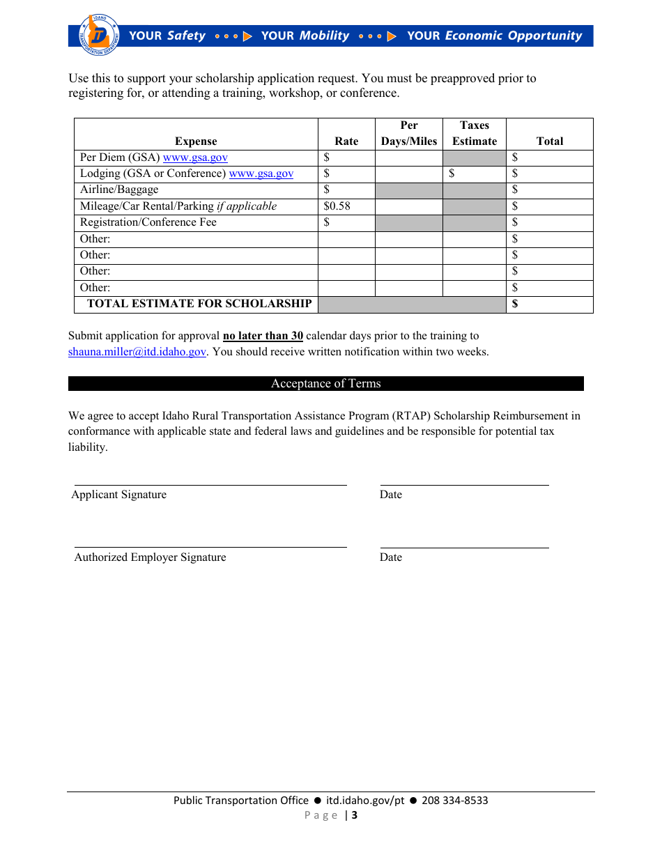 In House Training Scholarship Application - Idaho Rural Transit Assistance Program (Rtap) - Idaho, Page 3