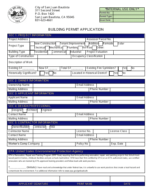 Building Permit Application - City of San Juan Bautista, California