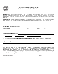 Document preview: Form RV-F1312901 Certification for Antique Vehicle Registration - Tennessee