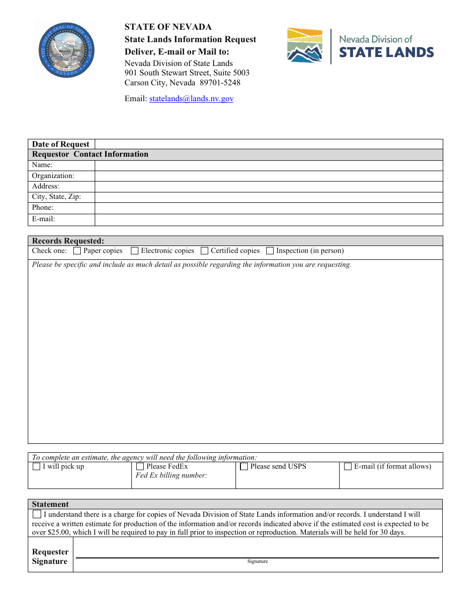 Information Request Form - Nevada, Page 1