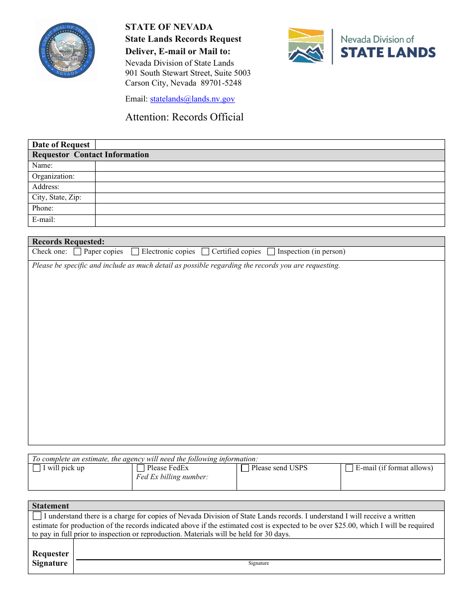 Public Records Request Form - Nevada, Page 1