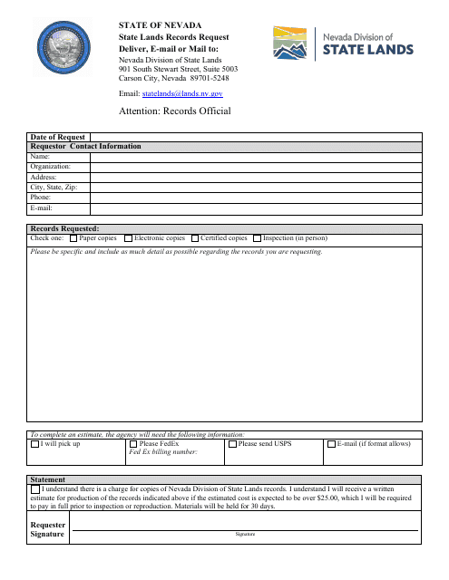 Public Records Request Form - Nevada