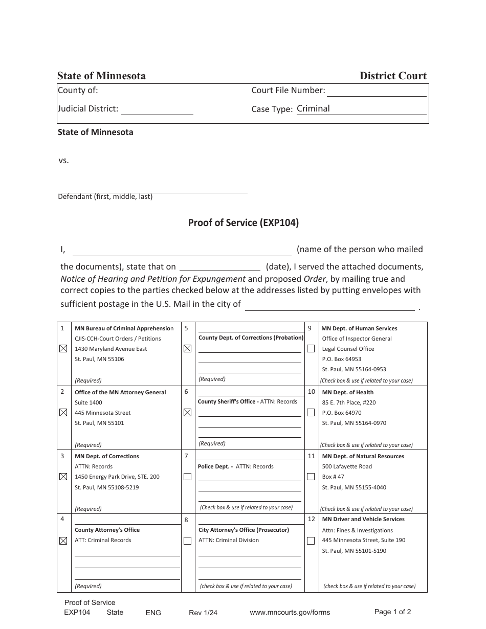 Form EXP104 Proof of Service - Minnesota, Page 1