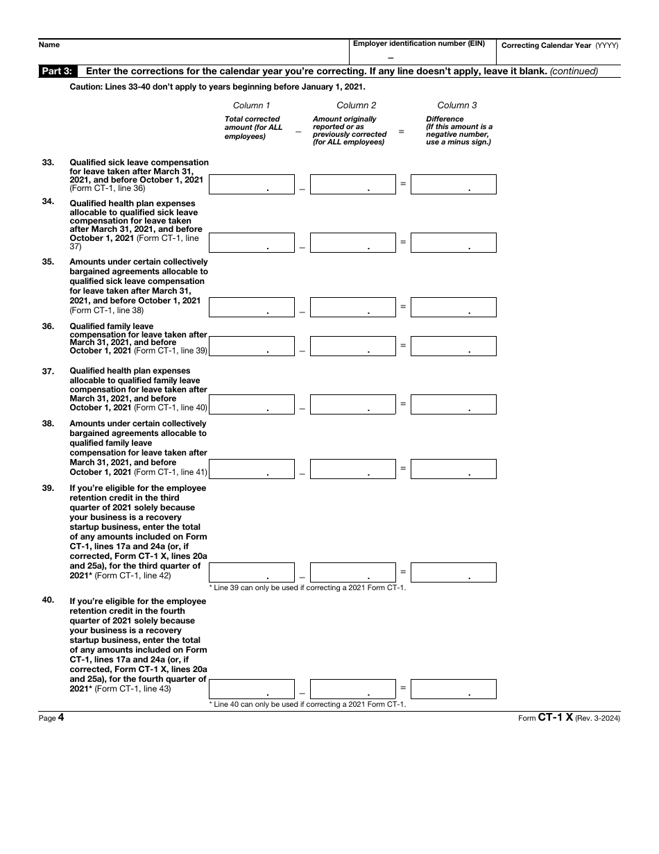 IRS Form CT-1 X Adjusted Employers Annual Railroad Retirement Tax Return or Claim for Refund, Page 4