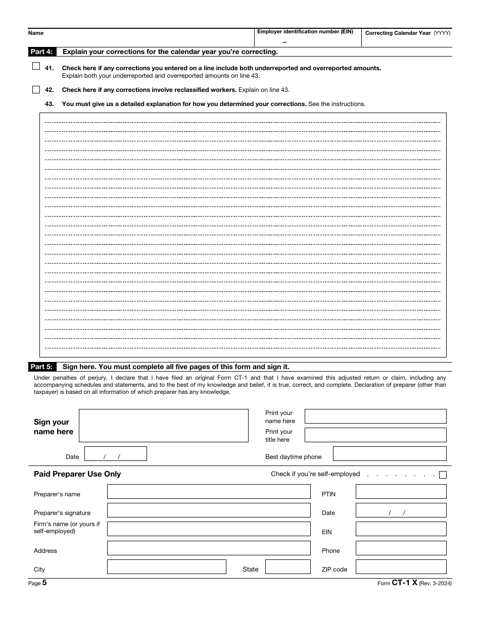 IRS Form CT-1 X Adjusted Employers Annual Railroad Retirement Tax Return or Claim for Refund, Page 5