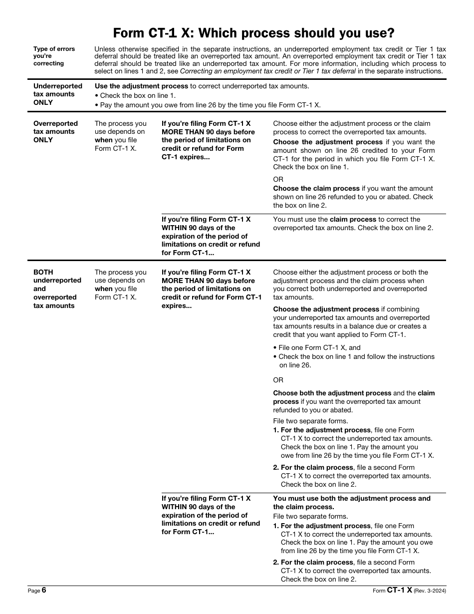 IRS Form CT-1 X Adjusted Employers Annual Railroad Retirement Tax Return or Claim for Refund, Page 6