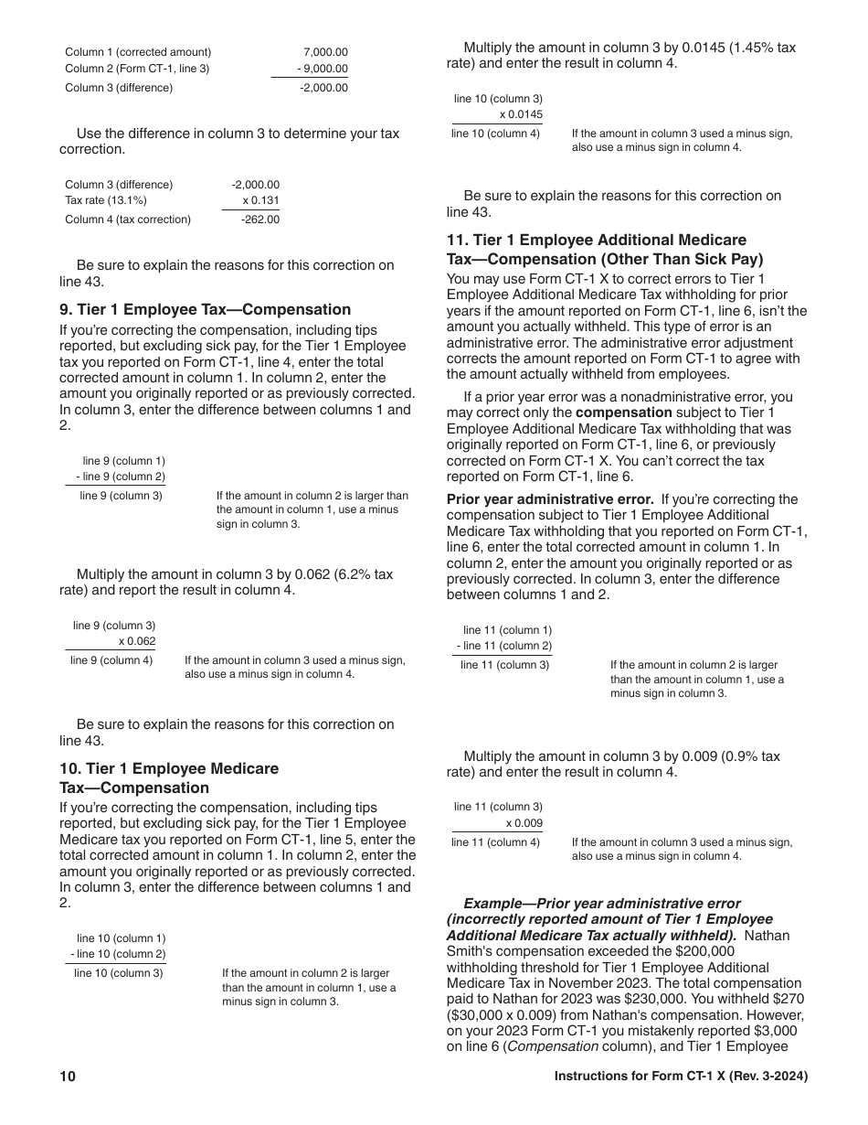 Instructions for IRS Form CT-1 X Adjusted Employers Annual Railroad Retirement Tax Return or Claim for Refund, Page 10