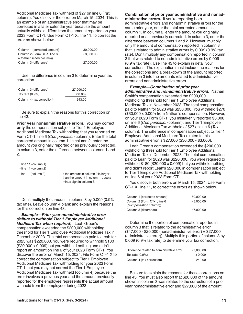 Instructions for IRS Form CT-1 X Adjusted Employers Annual Railroad Retirement Tax Return or Claim for Refund, Page 11