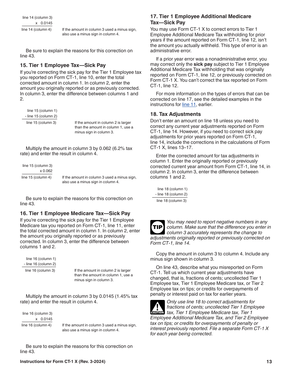 Instructions for IRS Form CT-1 X Adjusted Employers Annual Railroad Retirement Tax Return or Claim for Refund, Page 13