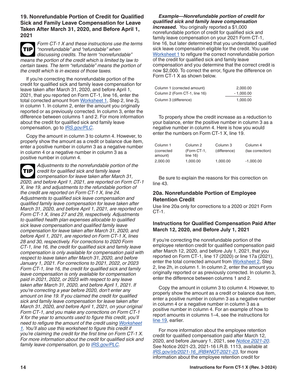 Instructions for IRS Form CT-1 X Adjusted Employers Annual Railroad Retirement Tax Return or Claim for Refund, Page 14