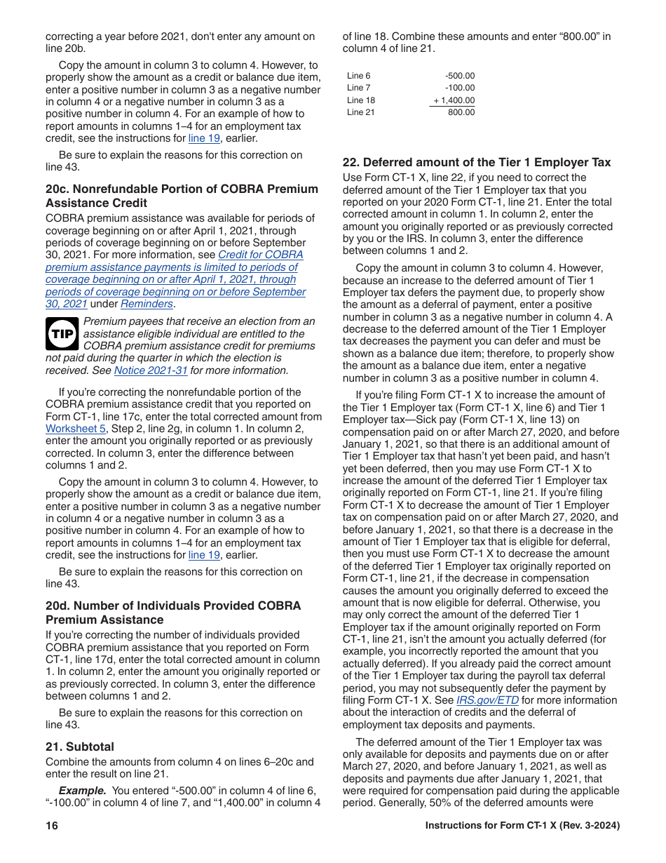 Instructions for IRS Form CT-1 X Adjusted Employers Annual Railroad Retirement Tax Return or Claim for Refund, Page 16