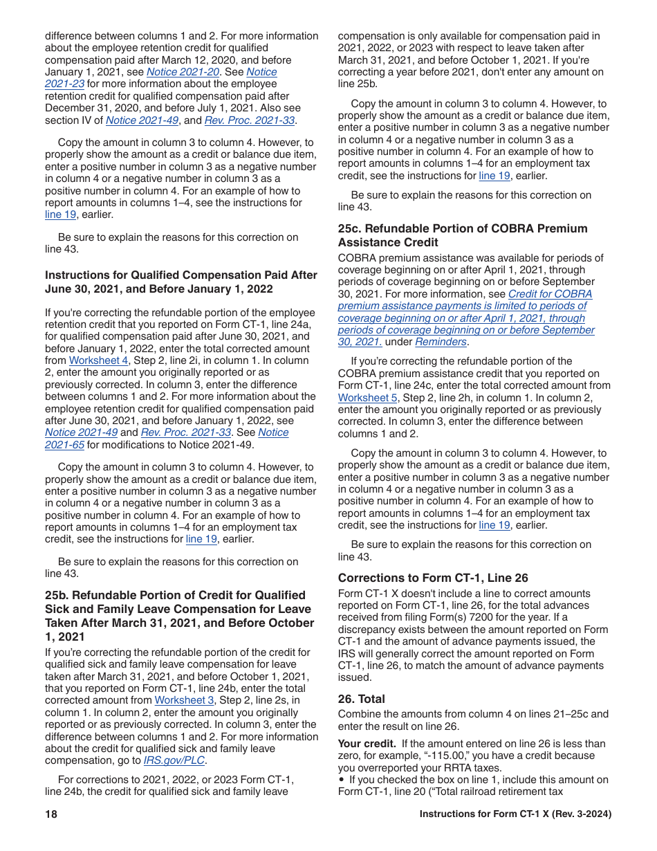 Instructions for IRS Form CT-1 X Adjusted Employers Annual Railroad Retirement Tax Return or Claim for Refund, Page 18