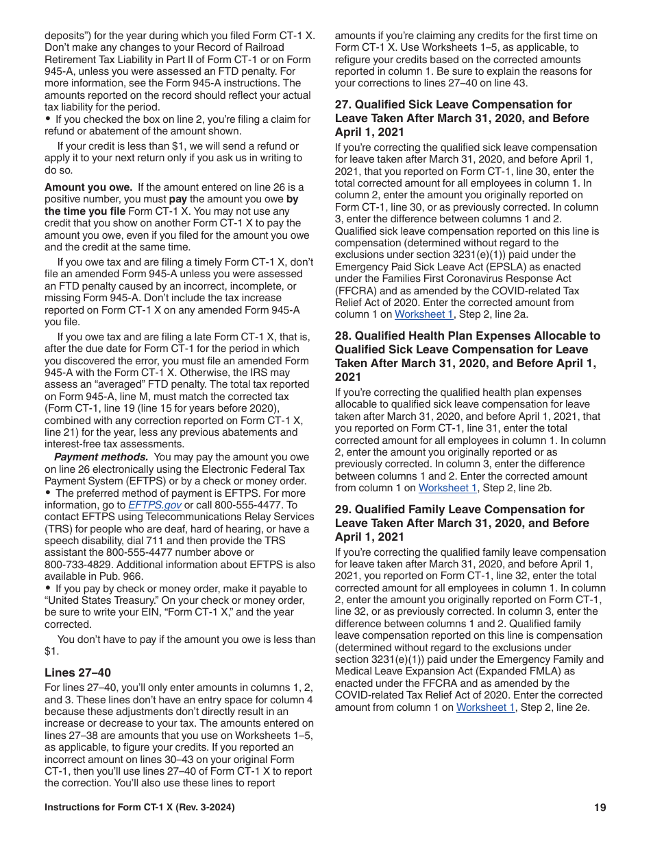 Instructions for IRS Form CT-1 X Adjusted Employers Annual Railroad Retirement Tax Return or Claim for Refund, Page 19