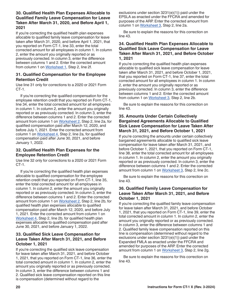 Instructions for IRS Form CT-1 X Adjusted Employers Annual Railroad Retirement Tax Return or Claim for Refund, Page 20