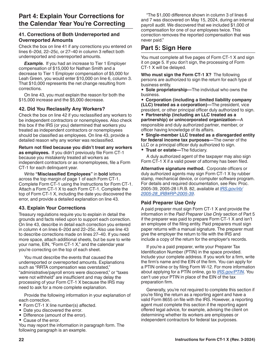 Instructions for IRS Form CT-1 X Adjusted Employers Annual Railroad Retirement Tax Return or Claim for Refund, Page 22