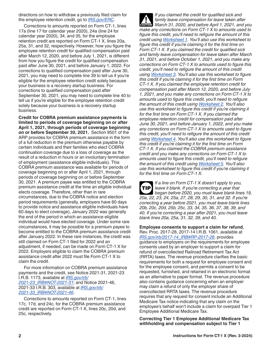 Instructions for IRS Form CT-1 X Adjusted Employers Annual Railroad Retirement Tax Return or Claim for Refund, Page 2