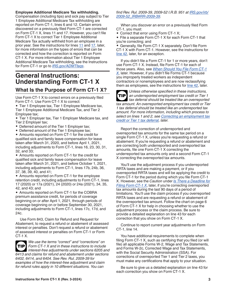 Instructions for IRS Form CT-1 X Adjusted Employers Annual Railroad Retirement Tax Return or Claim for Refund, Page 3