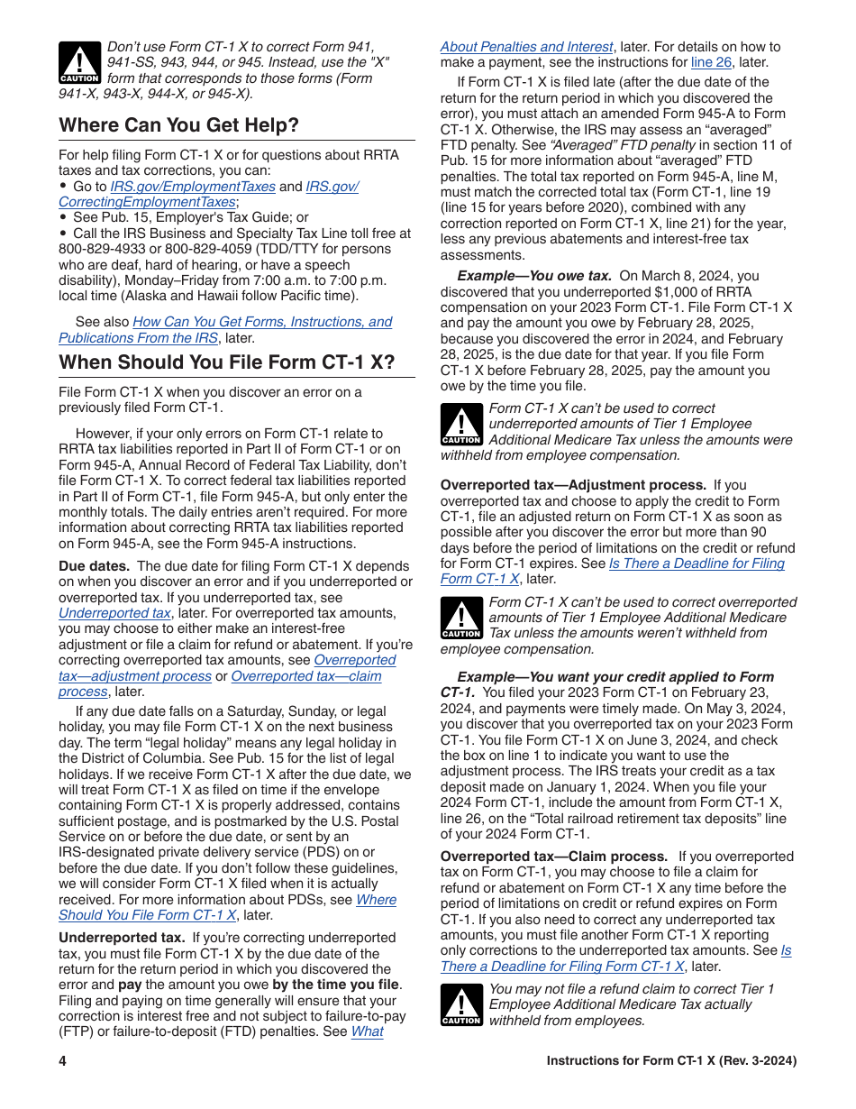 Instructions for IRS Form CT-1 X Adjusted Employers Annual Railroad Retirement Tax Return or Claim for Refund, Page 4
