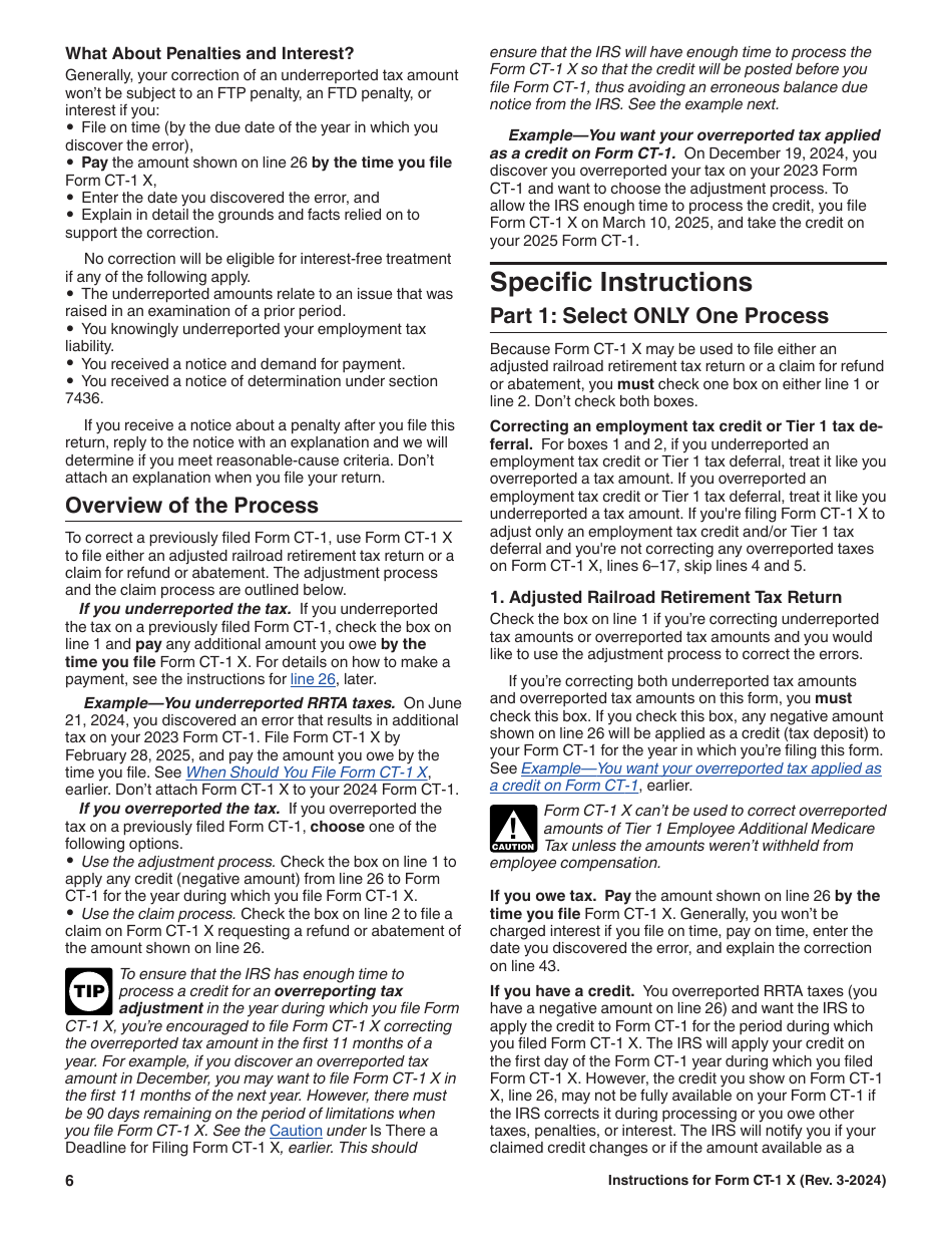 Instructions for IRS Form CT-1 X Adjusted Employers Annual Railroad Retirement Tax Return or Claim for Refund, Page 6