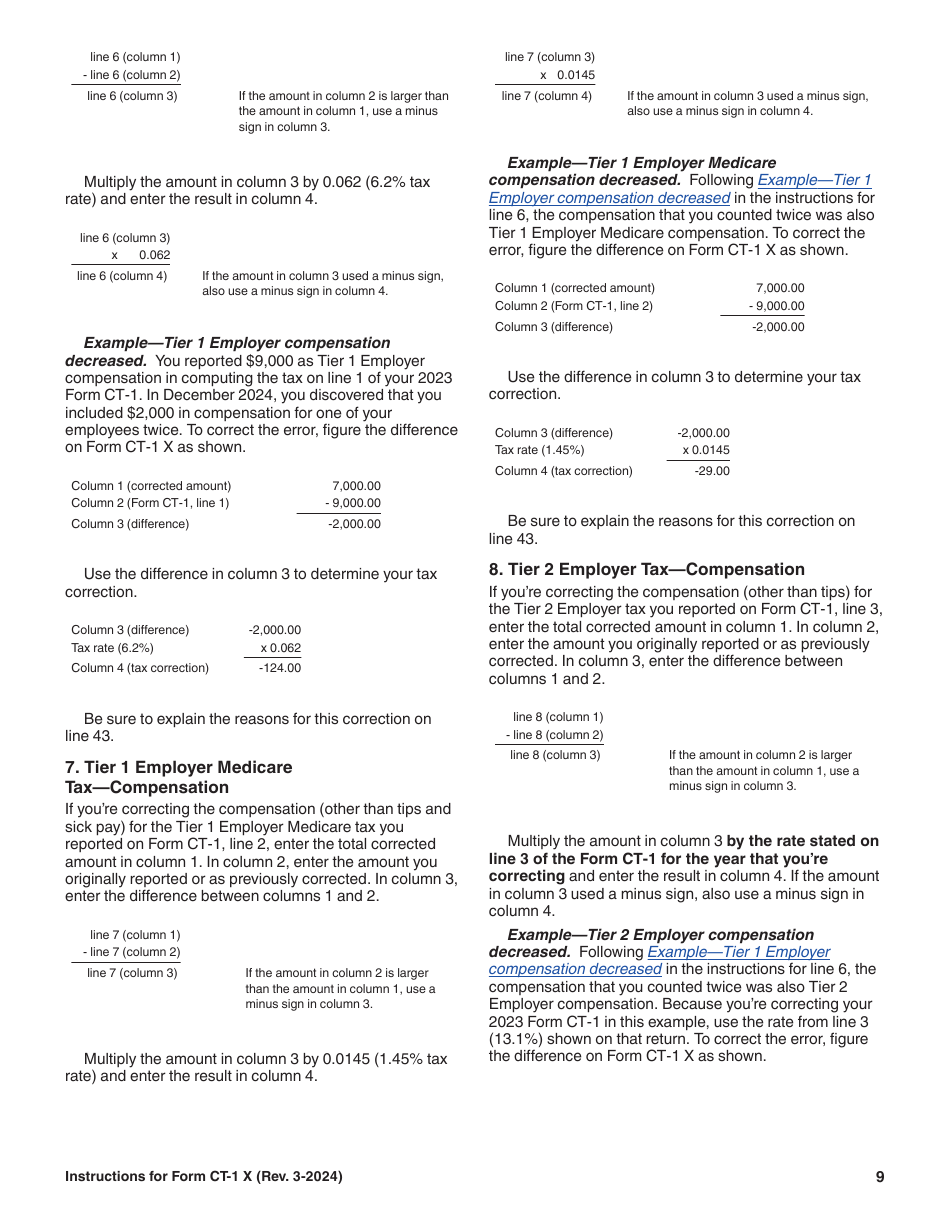 Instructions for IRS Form CT-1 X Adjusted Employers Annual Railroad Retirement Tax Return or Claim for Refund, Page 9
