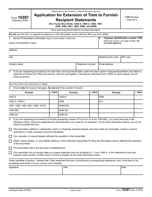 IRS Form 15397  Printable Pdf