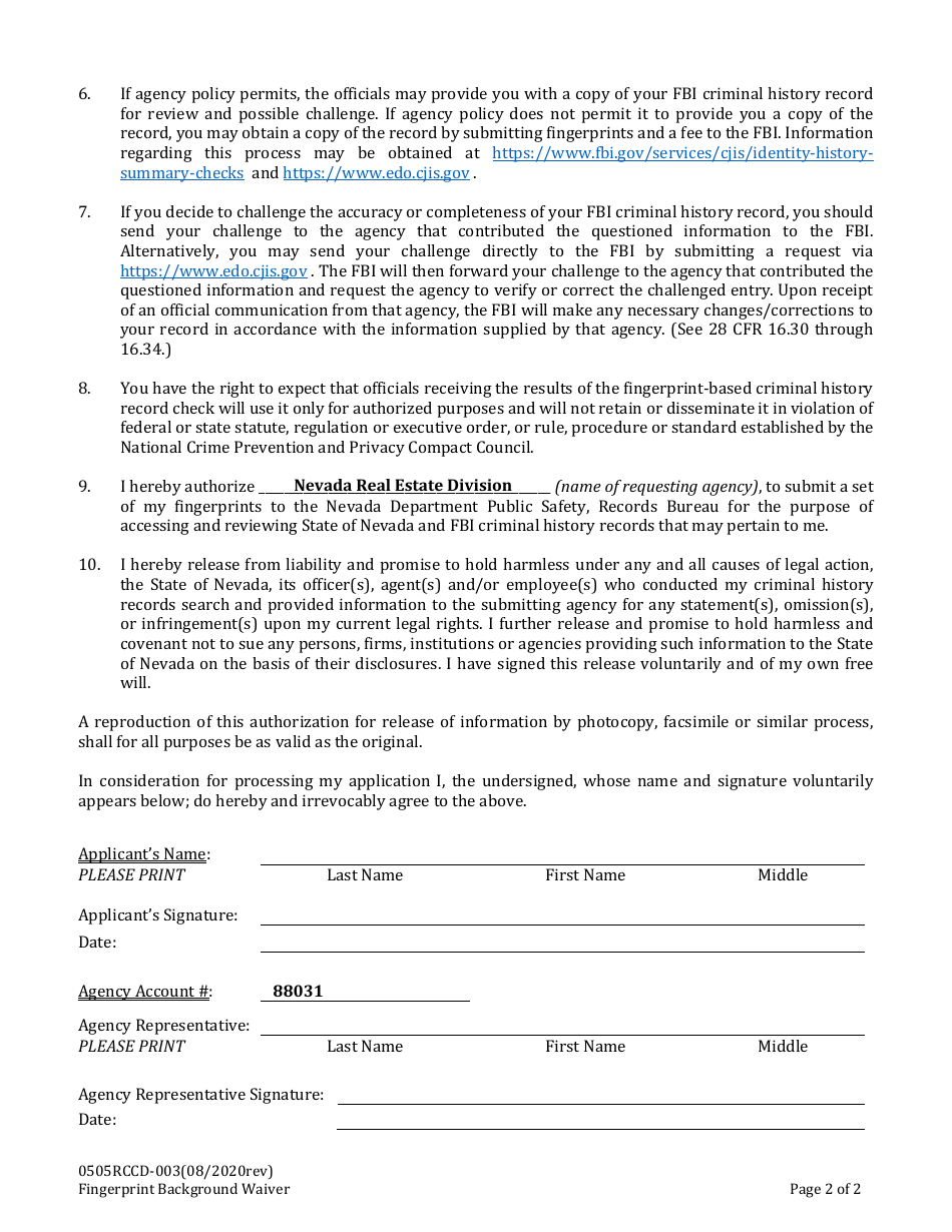Form 599 Original Reciprocal / Endorsement Application for Residential Appraiser / General Appraiser - Nevada, Page 7